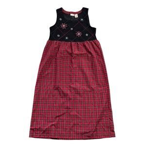 Vintage Bobbie Brooks Red Plaid Sleeveless Maxi Jumper Dress Christ L 12/14